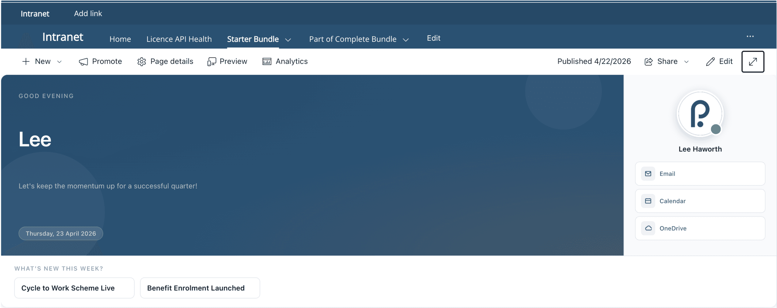 Welcome Banner Regular layout on a SharePoint intranet homepage