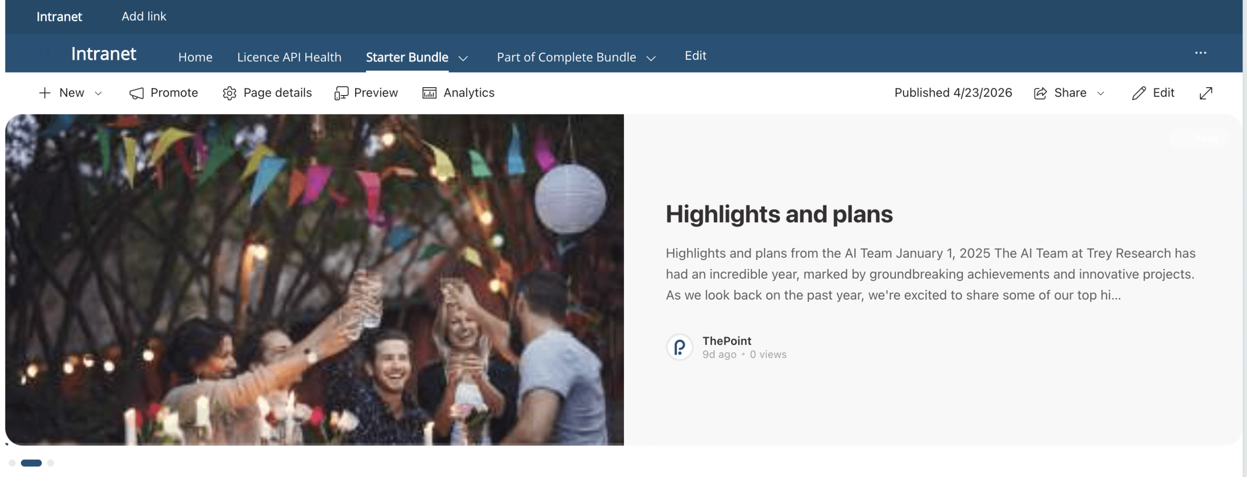 News Carousel Pro card grid layout on a SharePoint intranet