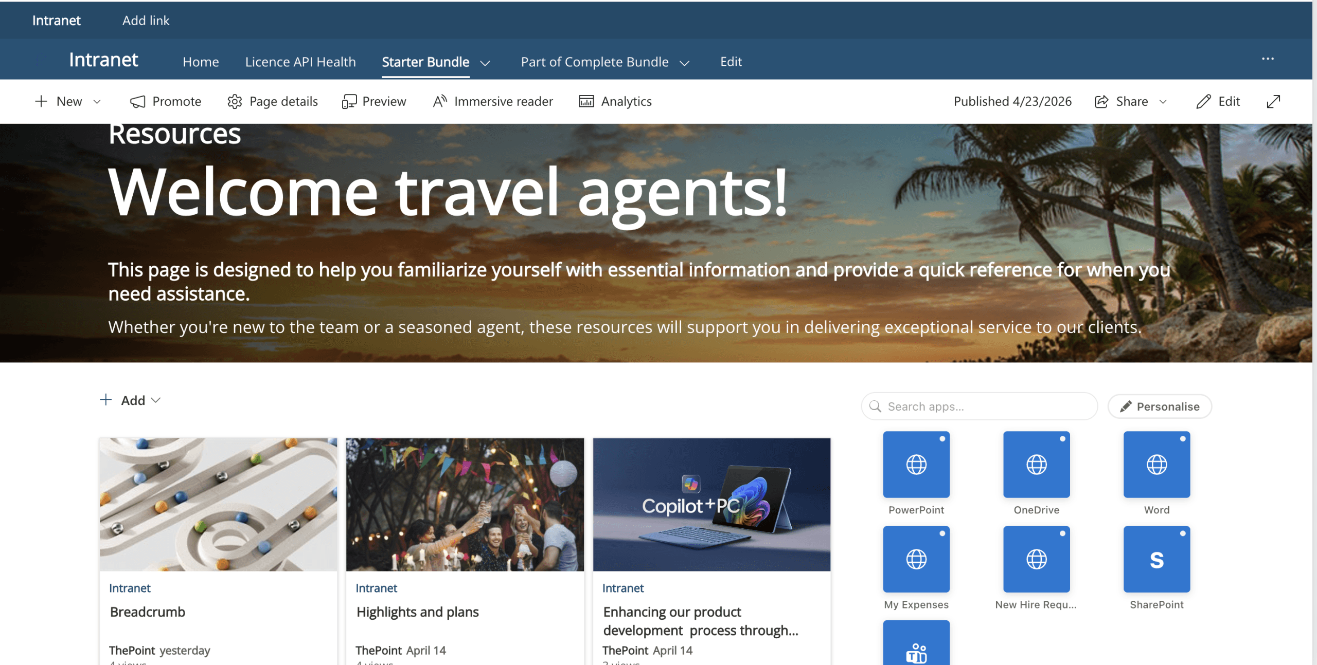 App Launcher full tile grid view on a SharePoint intranet